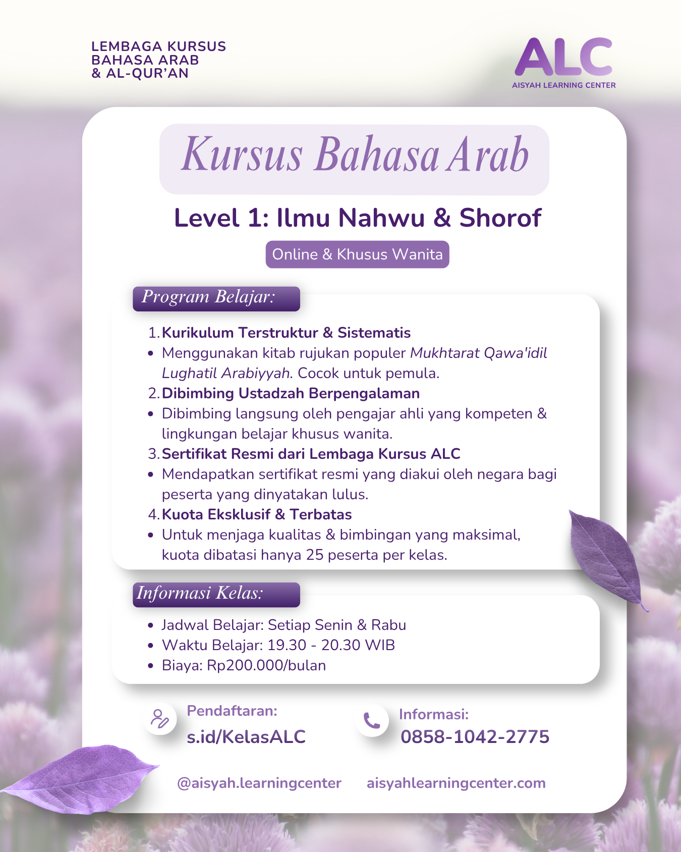 Kelas (Grup) Bahasa Arab Dasar: Ilmu Nahwu & Shorof